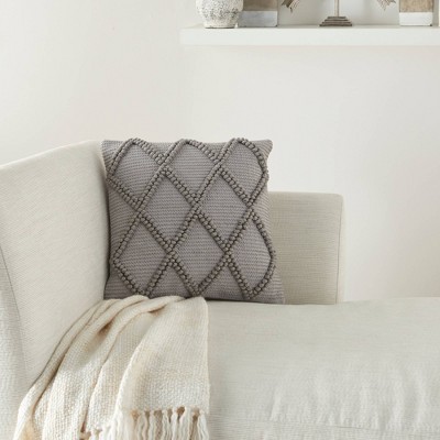 18" Light Gray Cotton Blend Diamond Lattice Square Throw Pillow