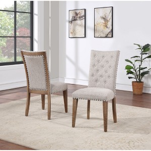Asian Hardwood Solids and Engineered Wood Side Chair (Set of 2) with Button-Tufted Back, Nailhead Trim, Modern Ranch Styling - 1 of 4