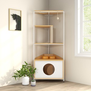 Corner Cat Tower, Cat Tree With Scratching Post, Cat Condo With Feeding Station And Climbing Platforms, Pet Furniture For Indoor Cats-Cuddlewood - 1 of 4