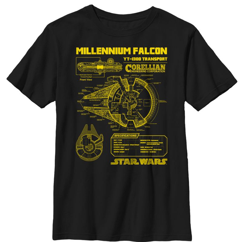 Boy's Star Wars Millennium Falcon Schematics T-Shirt, 1 of 5