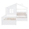 Sapphtopaz Wooden Twin Size House Bed Frame for Kids with Drawer & Side Sofa Floor Platform Bed with Roof & Guardrail for Kids Playroom, Nursery - 2 of 4
