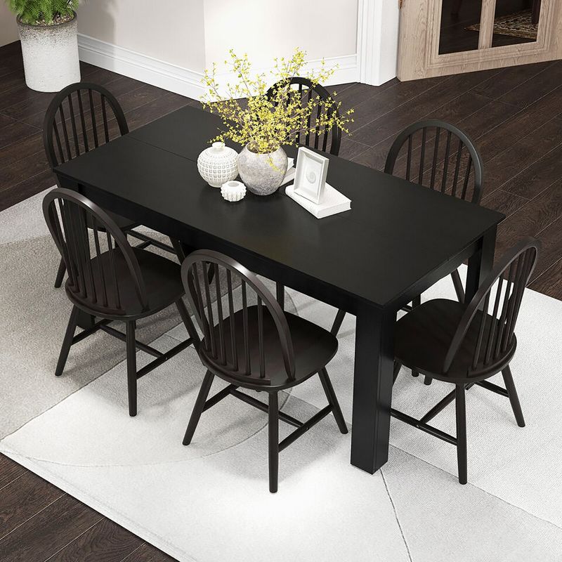 Tangkula 7 PCS Dining Set Rectangular Wooden Dining Table 6 Windsor Chairs Kitchen Black, 2 of 9