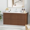 APRILSOUL Bathroom Vanity, Mid-Century Wall Mounted Floating Cabinet with 2 Closing Doors, Wood Grain Texture, Walnut - 4 of 4