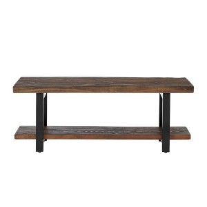 48" Pomona Solid Wood and Metal Entryway Bench Brown - Alaterre Furniture: Rustic Style, 2-Seater with Storage, Spot Clean - 1 of 4