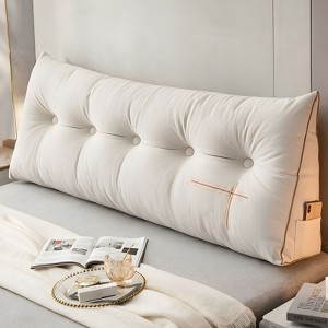 Bekrvio Velvet Wedge Headboard Pillow, Bed Rest Reading Backrest Cushion with Removable Cover & Side Pockets for Daybed & Couch - 1 of 4