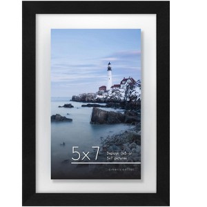 Americanflat 5x7 Floating Picture Frame in Black with Polished Glass and Hanging Hardware Included - 1 of 4