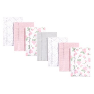 Hudson Baby Infant Girl Cotton Flannel Burp Cloths 7pk, Pink Rose, One Size