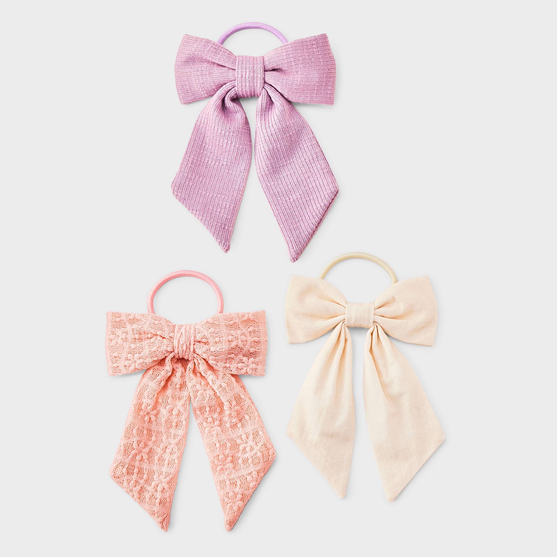 Girls' Bow Ponytail Holder 3pc - Cat & Jack™ - Cream/Pink/Purple