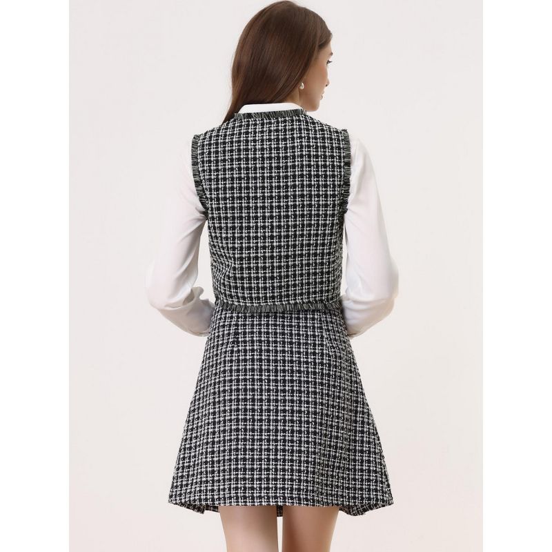 Allegra K Women's V Neck Fringe Trim Vintage 1950s Plaid Tweed Suit Vest, 4 of 7