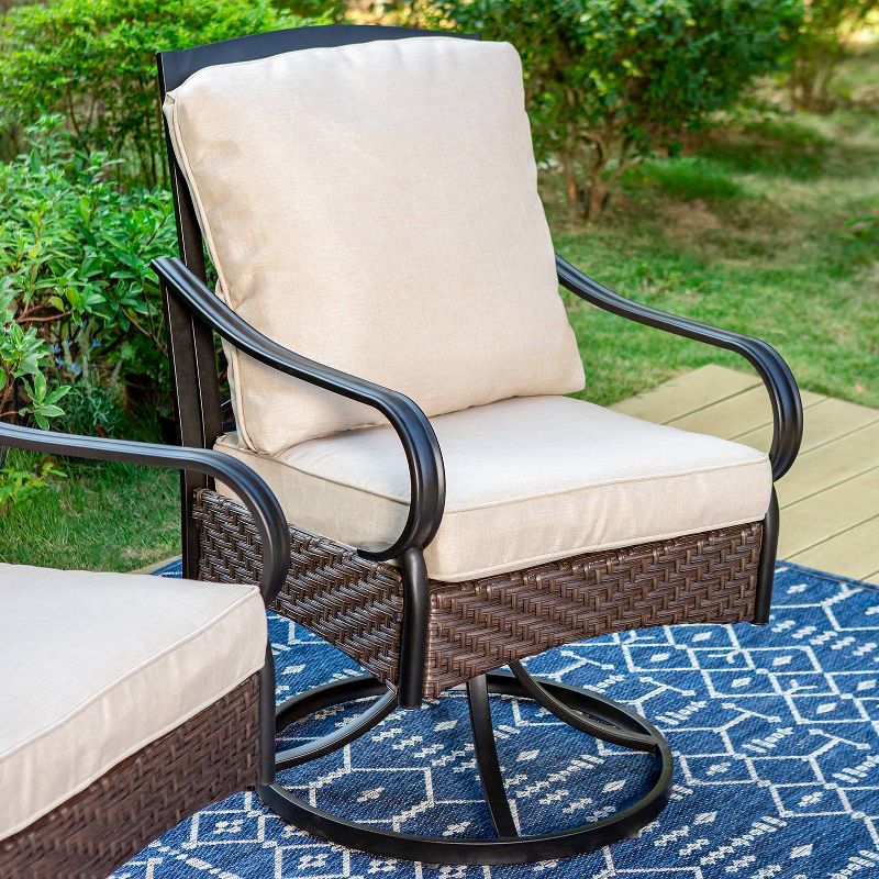 2pk Outdoor Swivel Chairs with Metal Frame, Wicker &#38; Seat &#38; Back Cushions - Captiva Designs, 4 of 13