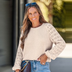 Women's Beige Cozy Chic Crochet Knit Sweater - Cupshe - 1 of 4