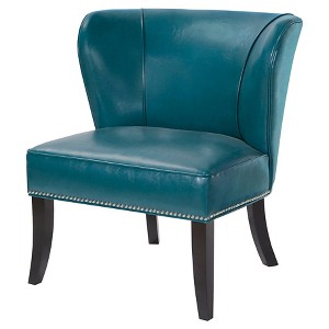 Hilton Concave Back Armless Chair - Peacock Blue: Faux Leather Upholstery, Contemporary Style, Wood Legs - 1 of 4