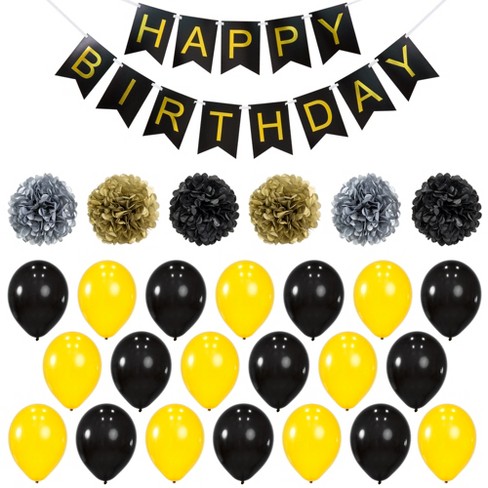 Best Choice Products Birthday Party Balloon Decor Set W/ Happy Birthday  Banner, 6 Pom-poms, 20 Balloons - Gold/black : Target