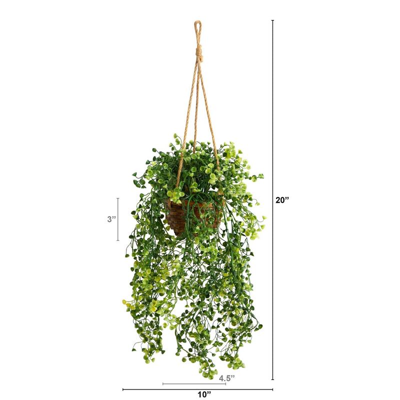 Nearly Natural 20-in Baby Tear Artificial Plant in Hanging Basket, 2 of 5