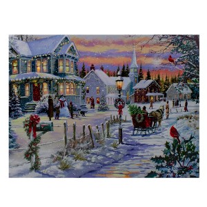 Northlight LED Lighted Fiber Optic Snowy Christmas Village Canvas Wall Art 11.75" x 15.75" - 1 of 4