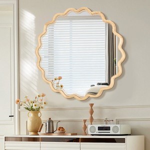 Solid Wood Wave Mirror-Modern Mirror Wall Decor, Suitable For Bathroom, Bedroom, Living Room, Dining Room, Cloakroom, Entrance - 1 of 4