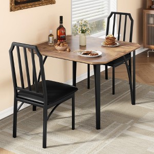 Dining Table Set for 2, Kitchen Table and Chairs for 2 with Chamfer Design, 3 Piece Dining Room Table Set with Cushion Seats -Grey - 1 of 4