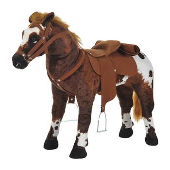 Qaba Sound-Making Ride on Horse Stuffed Animal for Kids with Padding, Stuffed Animal Horse Toy for Girls and Boys, Plush Horse Gift with Soft Feel