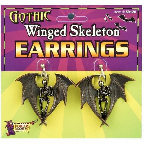 Forum Novelties Gothic Winged Skeleton Costume Earrings : Target