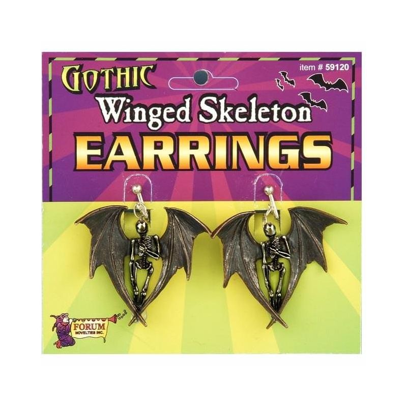 Forum Novelties Gothic Winged Skeleton Costume Earrings, 1 of 2
