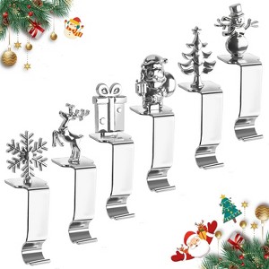 Christmas Stocking Holders for Mantle, Set of 6, Cute Lightweight Silver Xmas Mantle Hooks for Fireplace - 1 of 4
