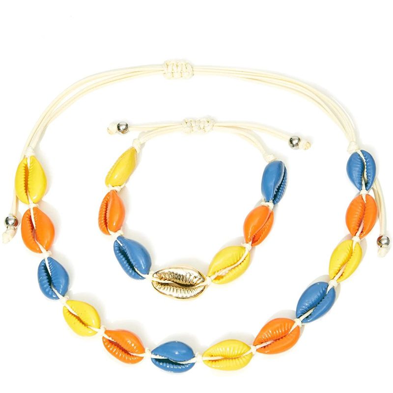 Zodaca Set of 2 Natural Puka Shell Choker Necklace & Bracelet for Women Girls, Beach Nautical Jewelry Accessories, 1 of 7