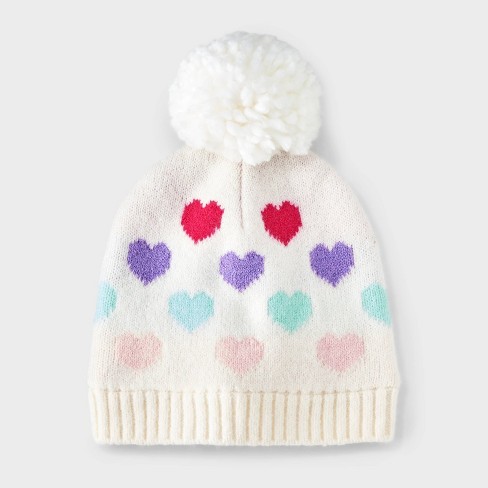 Girls' Heart Jacquard Beanie Hat - Cat & Jack™ White - image 1 of 3