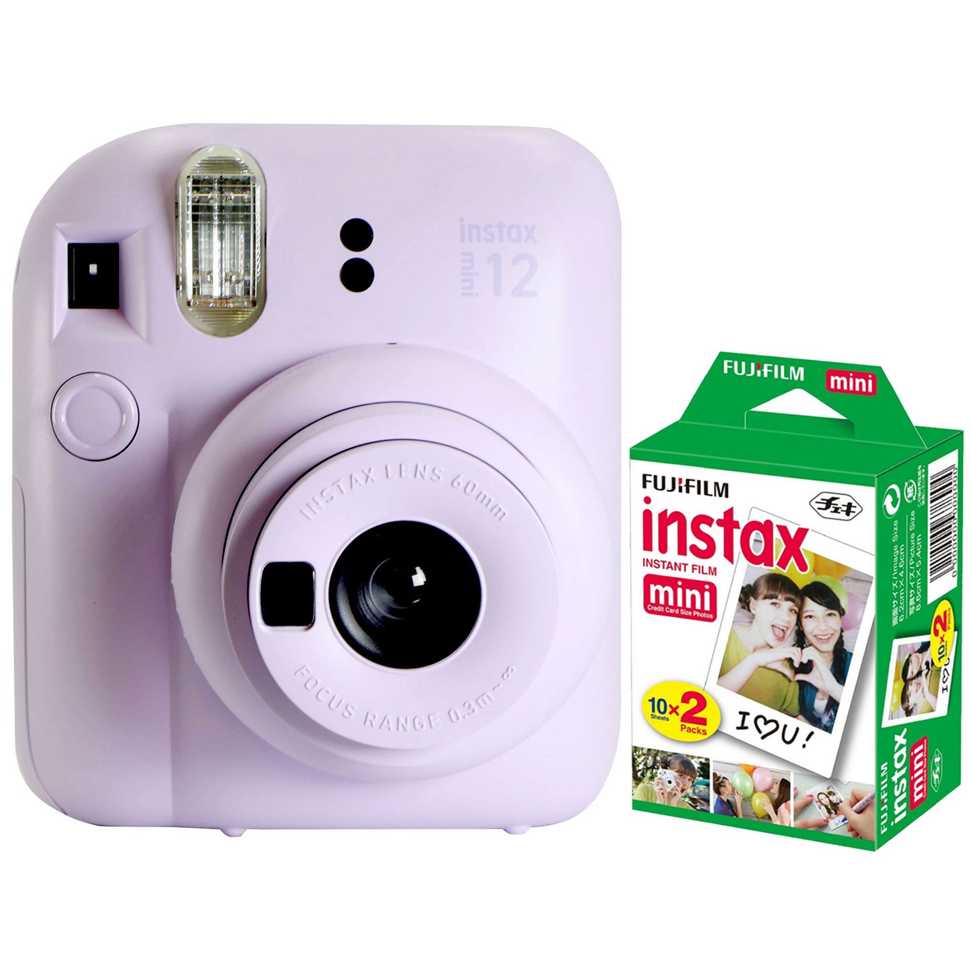 FUJIFILM INSTAX MINI 12 Instant Film Camera (Lilac Purple) + Fujifilm 2x10 Film Mini Instax Film Pack