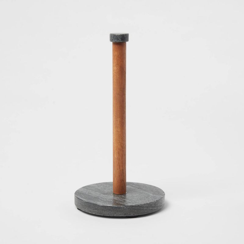 Wood and Marble Paper Towel Holder Gray - Threshold&#8482;, 1 of 7
