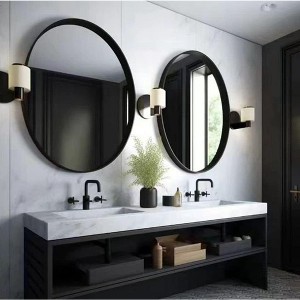 USHOWER 2-Pack Black Round Bathroom Mirrors 30-Inch with Metal Frame, Circle Mirrors for Wall Decor, Bathroom Vanity Mirror, Entryway Mirror - 1 of 4