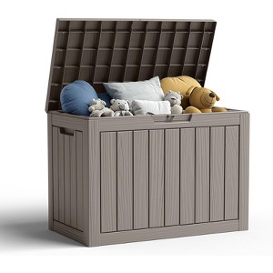 Gulches 45GAL Outdoor Storage Box - Durable Polypropylene with Elegant Woodgrain Effect, Weather-Resistant,Light Brown - 1 of 2
