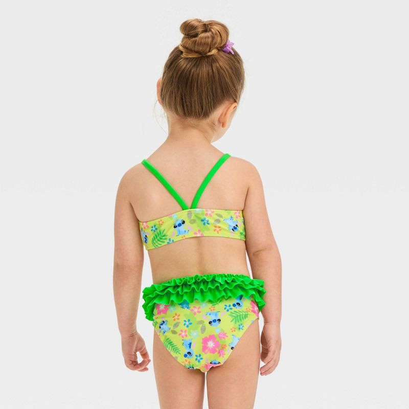 Toddler Girls' Disney Stitch Ruffle Bikini Set - Green, 2 of 4