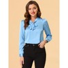 INSPIRE CHIC Women's Tie Neck Satin Long Sleeve Solid Color Blouse - 2 of 4