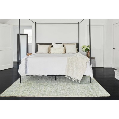 Green Hand-Knotted Abstract Cotton Runner Rug