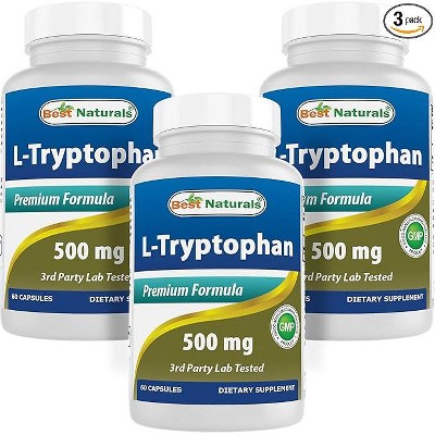 3 Pack Best Naturals L-Tryptophan 500 mg 60 Capsules