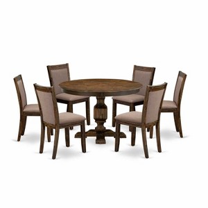 HomeStock 7-Piece Distressed Jacobean Finish Solid Wood Top Dining Table with 6 Parson Chairs - 1 of 4