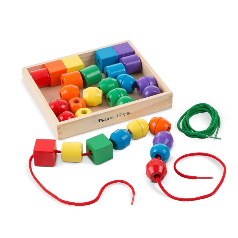 Melissa &#38; Doug Primary Lacing Beads - Educational Toy With 30 Wooden Beads and 2 Laces, 1 of 16