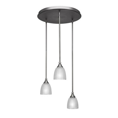 Toltec Lighting Empire 3 - Light Pendant in  Brushed Nickel with 5" Clear Ribbed Shade