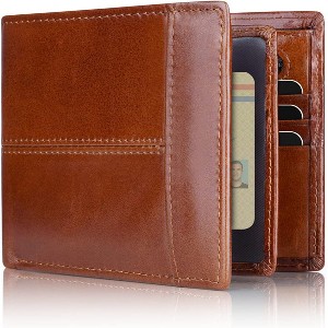 Paaaawaters Mens Wallet Rfid Blocking Leather Wallet for Men Bifold Wallets with 1 ID Window 16 Card Slot - 1 of 4