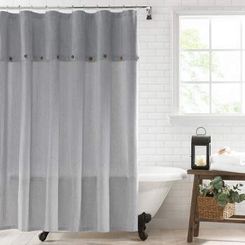 Tucker Ticking Stripe Button Fabric Shower Curtain - 72" x 72" - Elrene Home Fashions