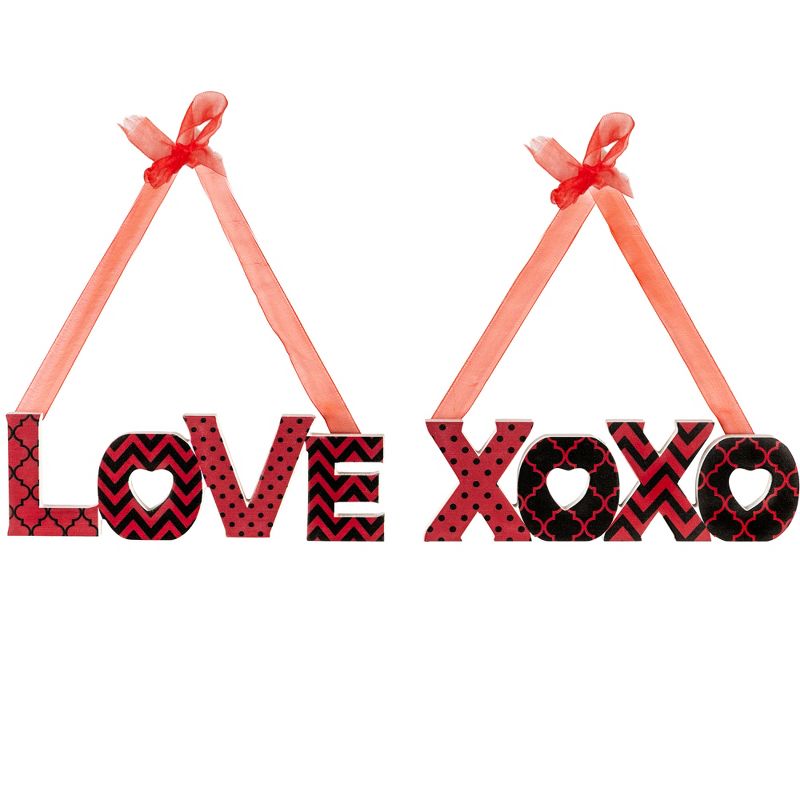 Northlight Wooden LOVE and XOXO Valentine's Day Wall Decorations - 8" - Red and Black - Set of 2, 1 of 7