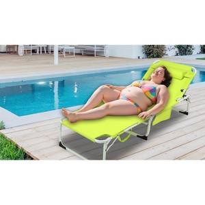 NicBex 3-in-1 Heavy Duty Folding Chaise Lounge, Lay Flat Tanning Chair with Face Hole, 5-Position Adjustable, Portable for Beach, Pool, Yellow - 1 of 4