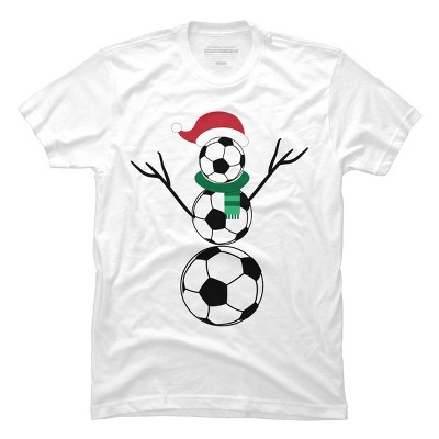 Men's Design By Humans Funny Christmas Shirts Soccer Snowman T-Shirt By RaisedByBears T-Shirt - White - Small