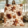 Lomsoe Christmas Flannel Blanket - Marshmallows & Candy Cane Design in Brown/Beige for Couch Bedspread, Travel. - 2 of 4