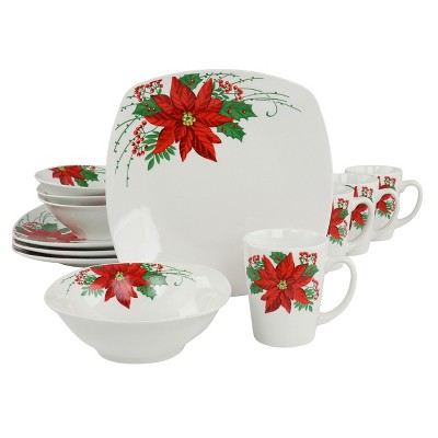 Gibson Home Pollyanna 12 Piece Fine Ceramic Dinnerware Set In Red ...