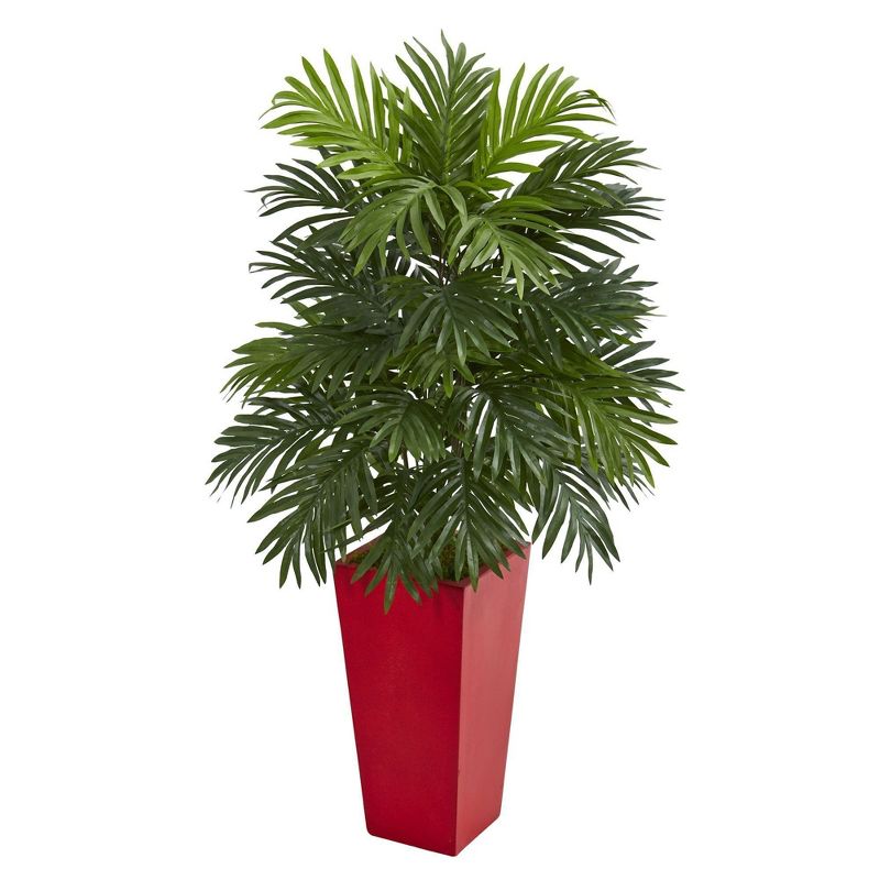 Nearly Natural 40-in Areca Palm Artificial Plant in Red Planter, 1 of 2