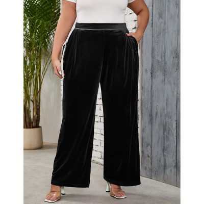 Women's Plus Size Velvet Wide Leg Pants High Waisted Loose Trousers