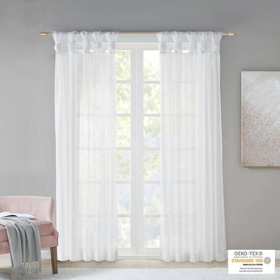 White 63" Sheer Polyester Tab Top Window Curtains