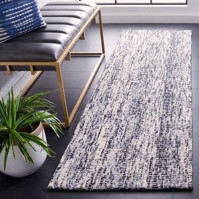 Handmade Black and Beige Abstract Wool Area Rug, 4' x 6'