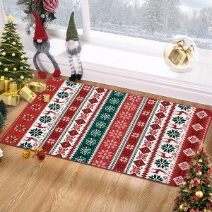 Christmas Area Rug Washable Xmas Snowflakes Rugs Indoor Non-Slip Low Pile Holidays Decorative Accent Rug - 1 of 4